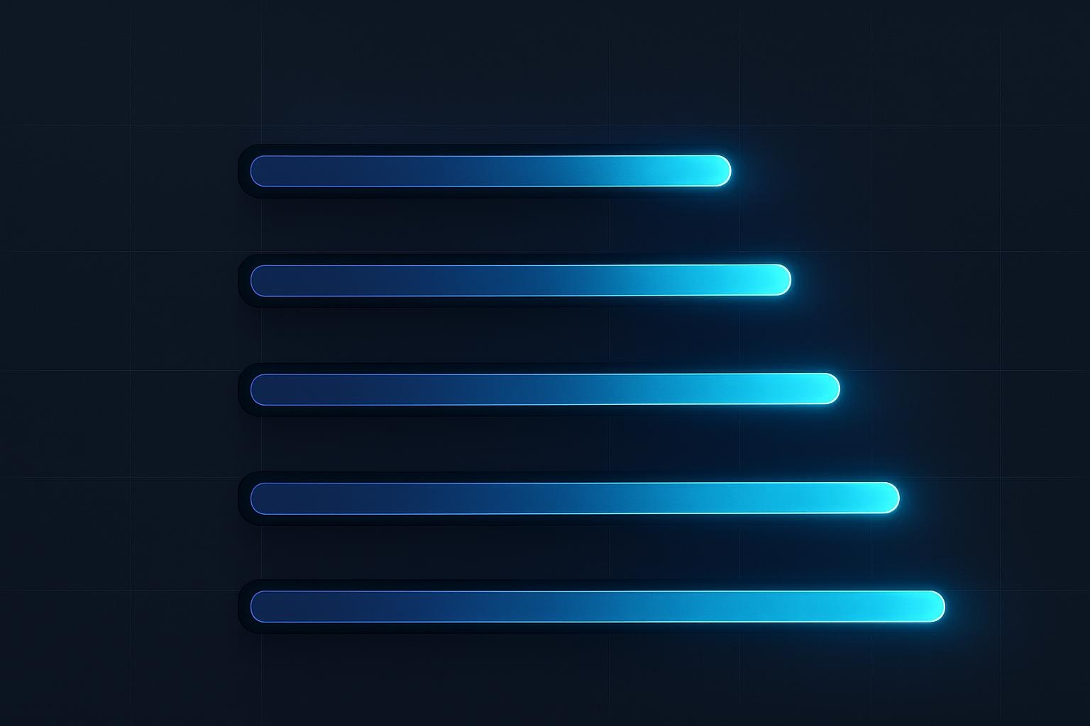 Five AI app builders shown as horizontal build-speed bars of different lengths on a dark dashboard