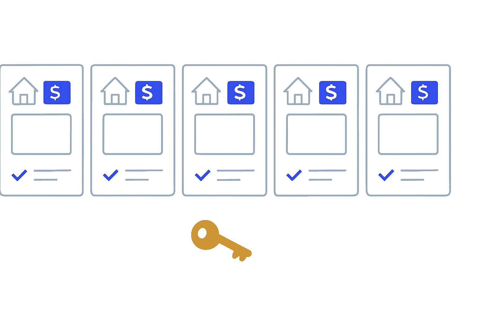 Row of property listing website cards scored on a comparison grid for real estate agency AI builders, 2026
