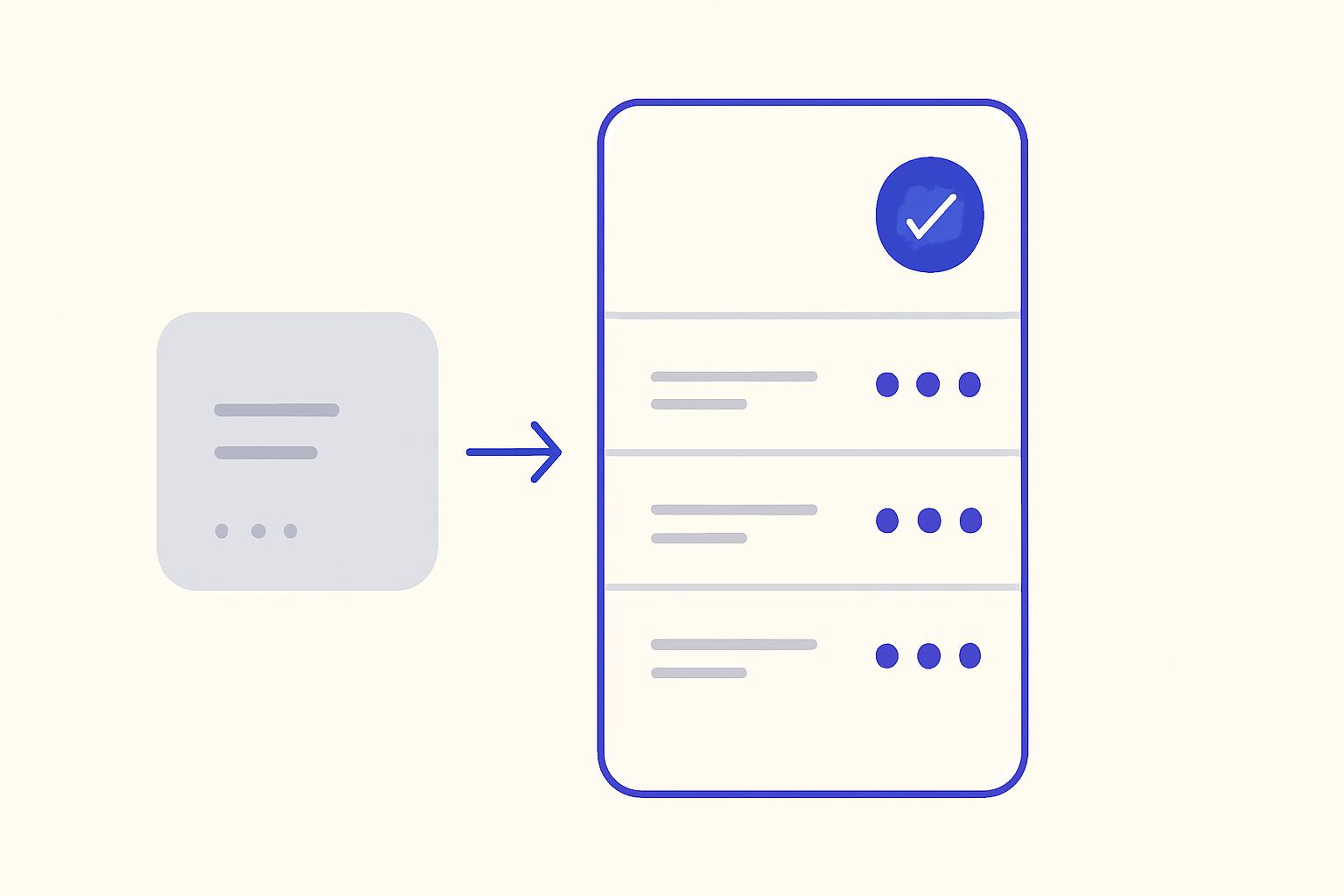 Switching from one faded developer tool to a scored comparison panel of five AI app builders, minimalist indigo illustration