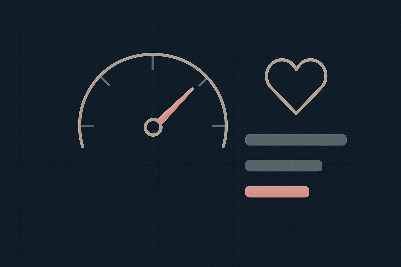 Abstract lab scorecard with a gauge dial, rating bars, and a heart glyph, representing the Builderdex Lovable review