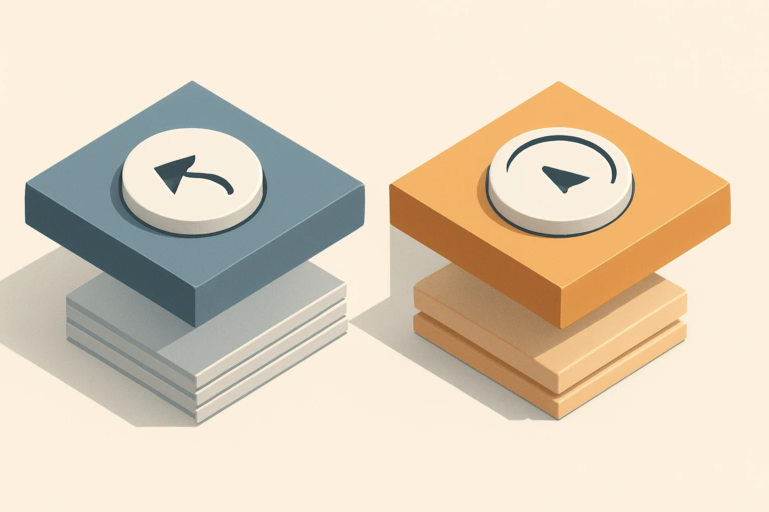 Isometric illustration of two separate undo dials on two slabs turned to different angles, with a visible seam between them